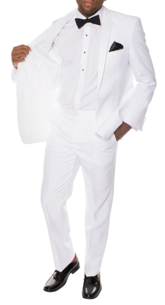 Paul Lorenzo Mens White Slim Fit 2 Piece Tuxedo