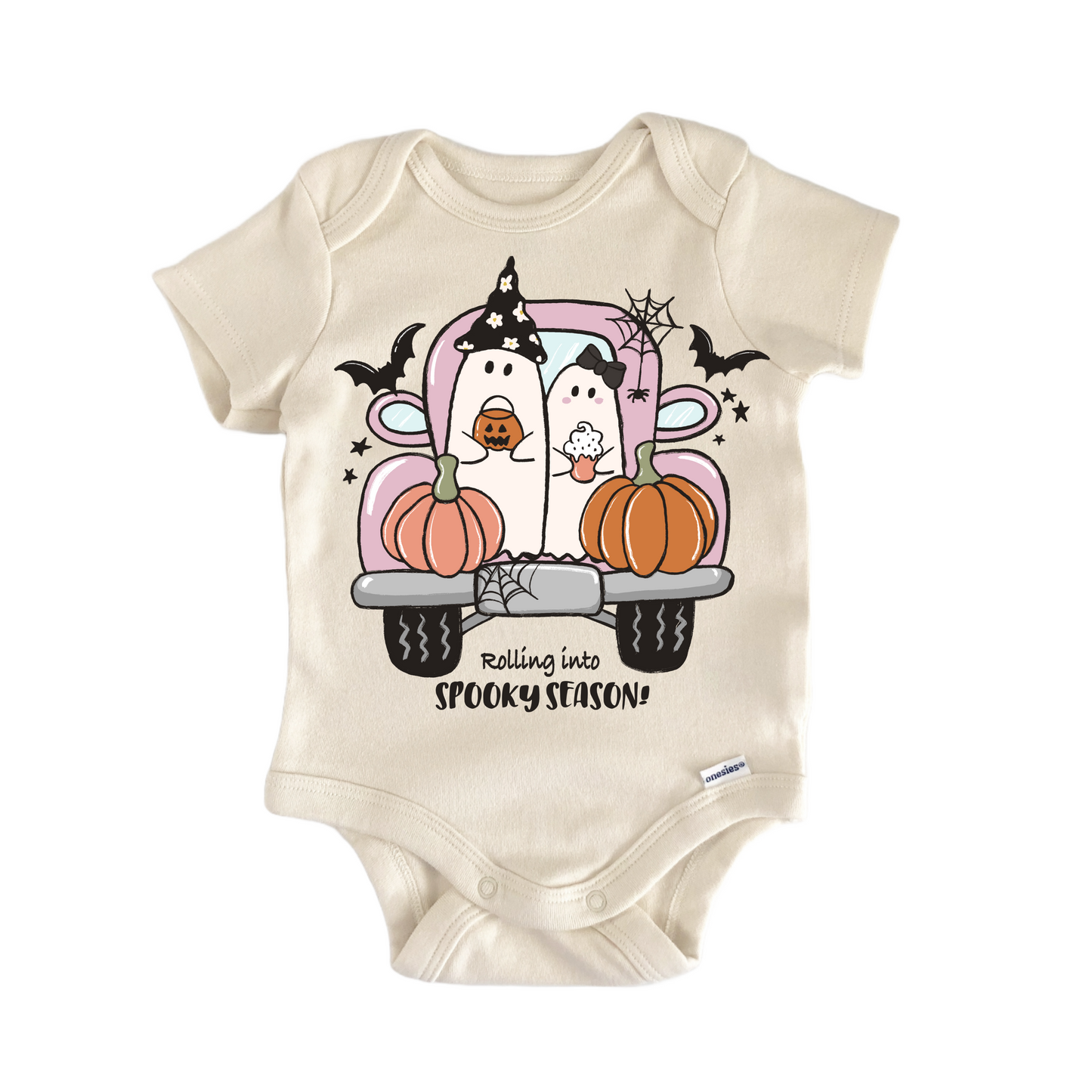 Pink Truck Halloween Ghost - Baby Bodysuit