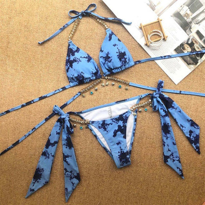 Diamond Bikini Sexy Push Up Halter Swimsuit Female Crystal Swimwear Women Brazilian Biquini Bathing Suit New