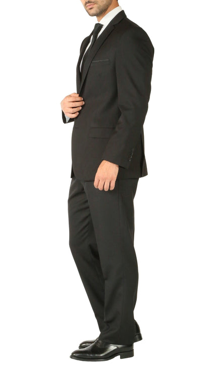Rod Premium Black 2 Piece Wool Suit Stain Resistant Traveler Suit With 2 Pairs of Pants