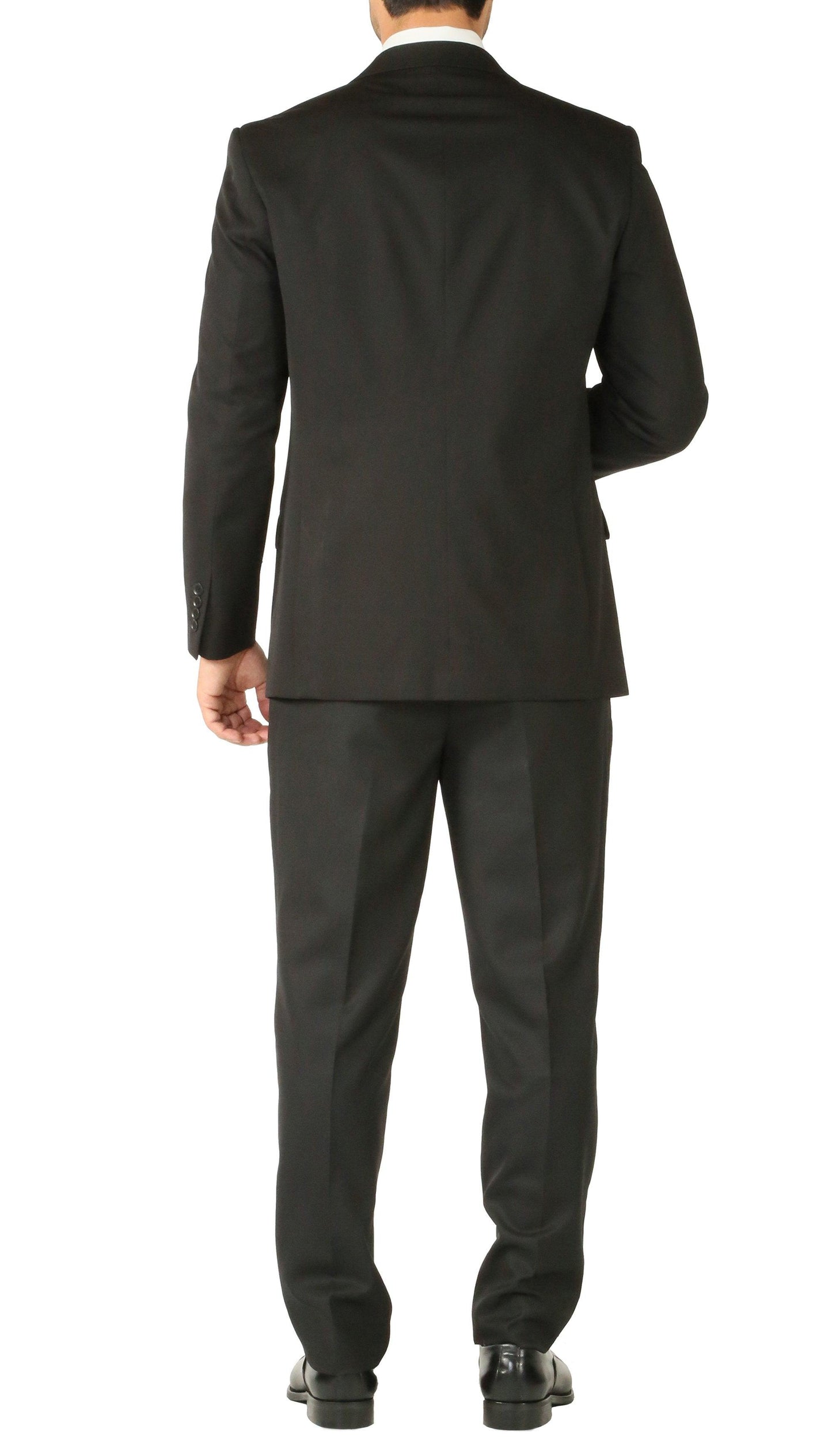 Rod Premium Black 2 Piece Wool Suit Stain Resistant Traveler Suit With 2 Pairs of Pants
