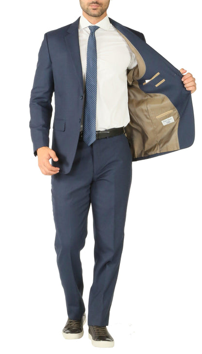 Rod Premium Blue Wool 2 Piece Suit Stain Resistant Traveler Suit - W 2 Pairs of Pants