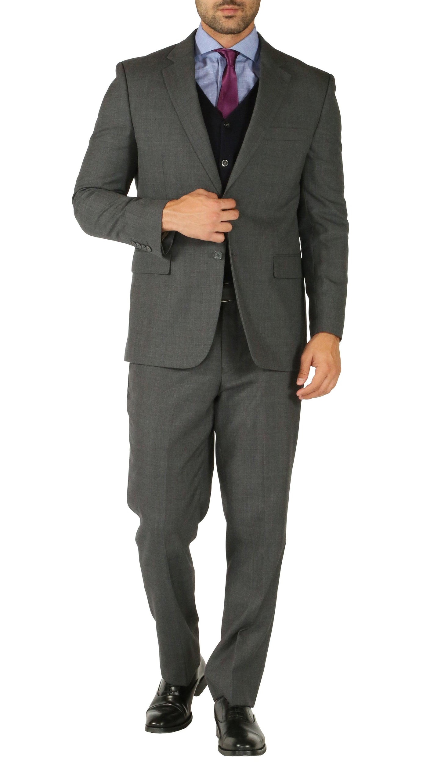 Rod Premium Grey Wool 2pc Stain Resistant Traveler Suit - W 2 Pairs of Pants