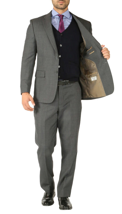Rod Premium Grey Wool 2pc Stain Resistant Traveler Suit - W 2 Pairs of Pants