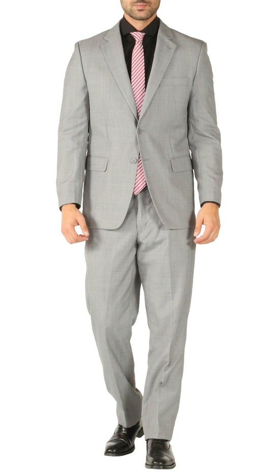 Rod Premium Light Grey Wool 2 Piece Suit Stain Resistant Traveler Suit - W 2 Pairs of Pants