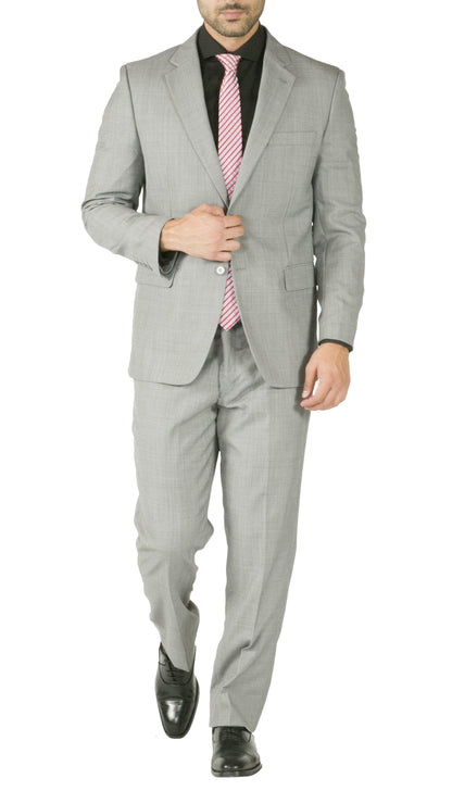 Rod Premium Light Grey Wool 2 Piece Suit Stain Resistant Traveler Suit - W 2 Pairs of Pants