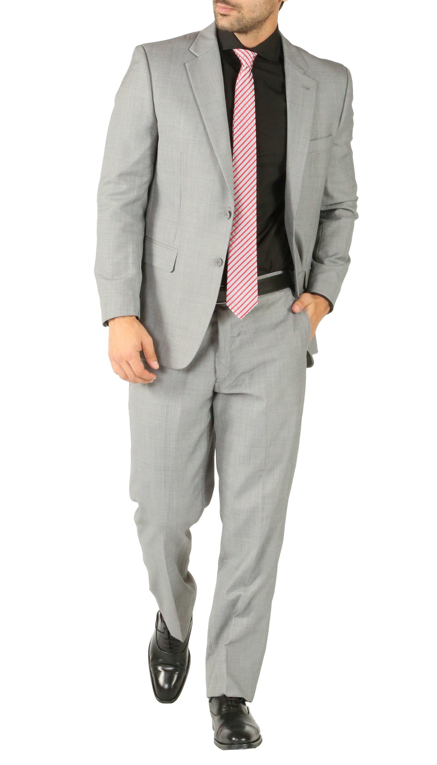 Rod Premium Light Grey Wool 2 Piece Suit Stain Resistant Traveler Suit - W 2 Pairs of Pants